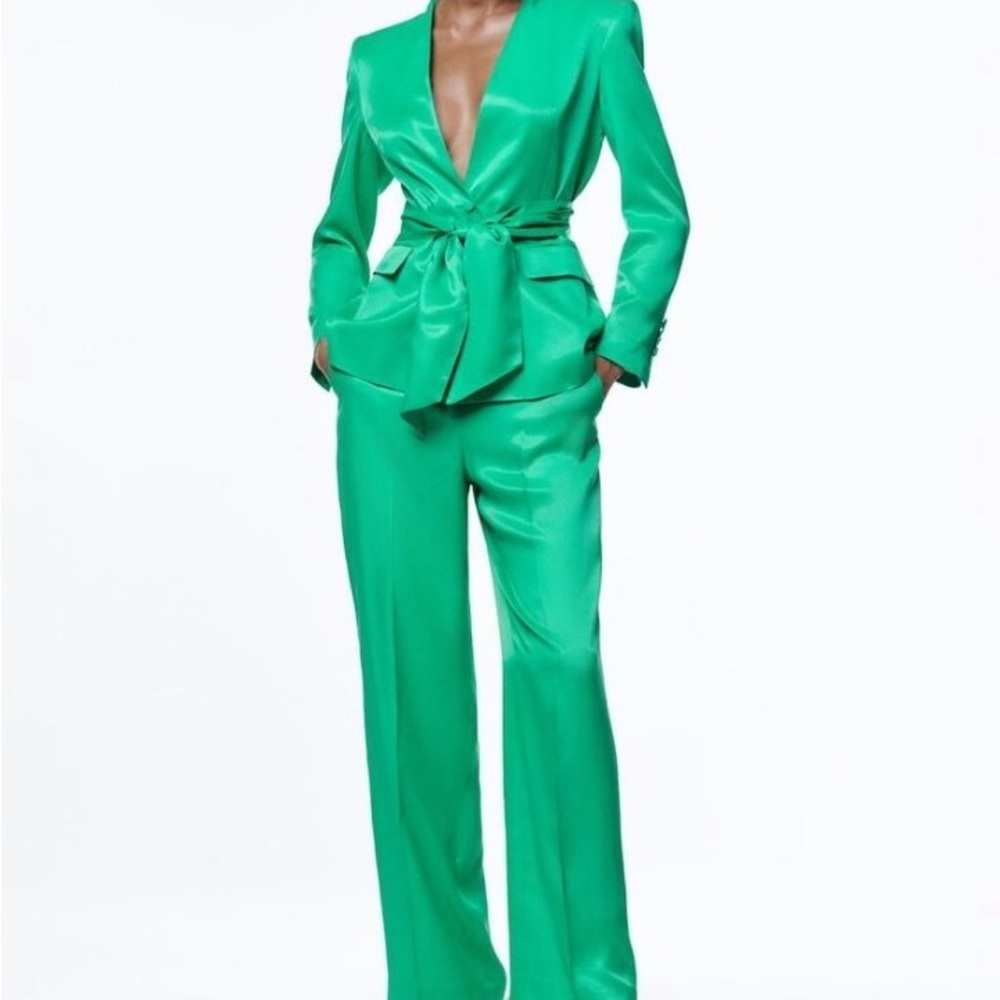 Green Satin Pant Suit